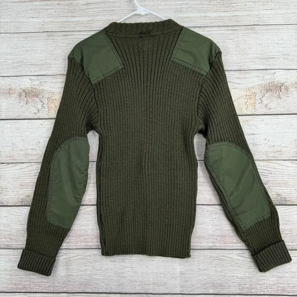 Vintage SEBO Knitwear Army Wool Commando Military Sweater Mens 40 Green Rib Knit